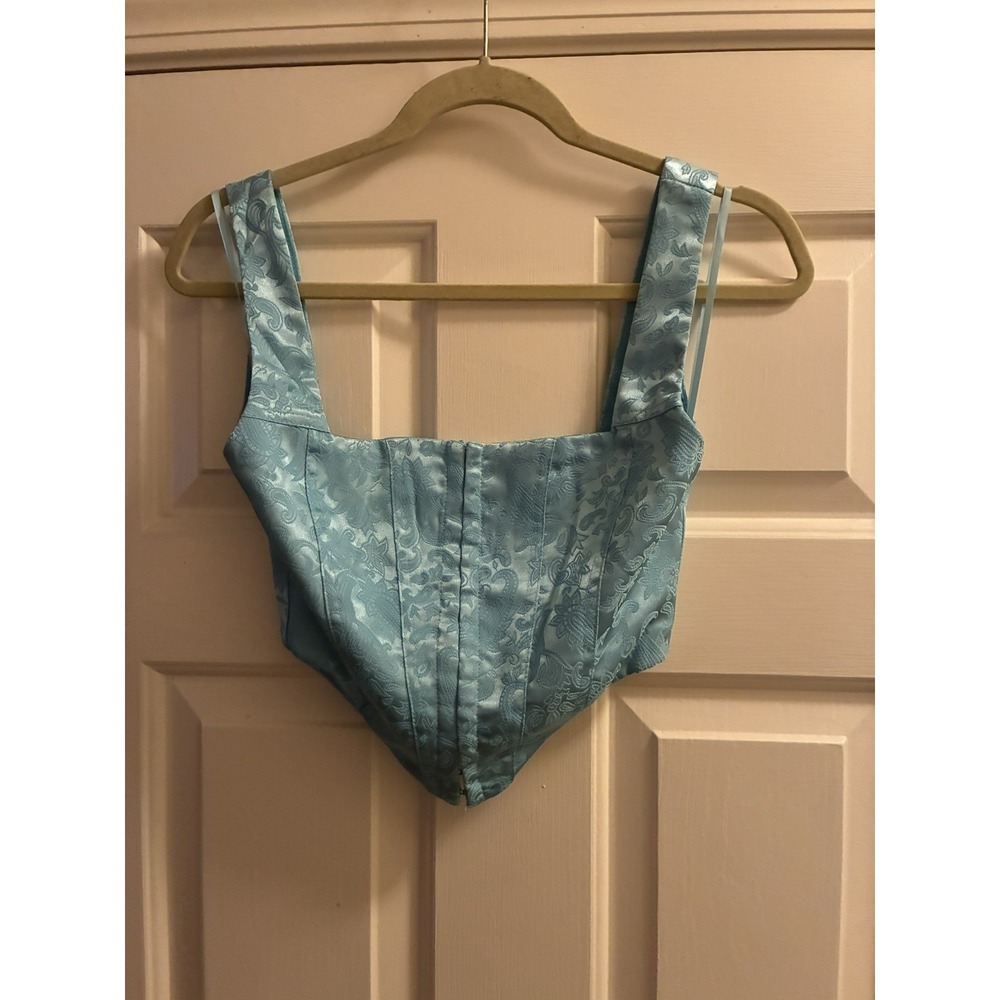 Princess Polly Day Dreaming Corset Crop Top Womens 0 Blue Satin Paisley